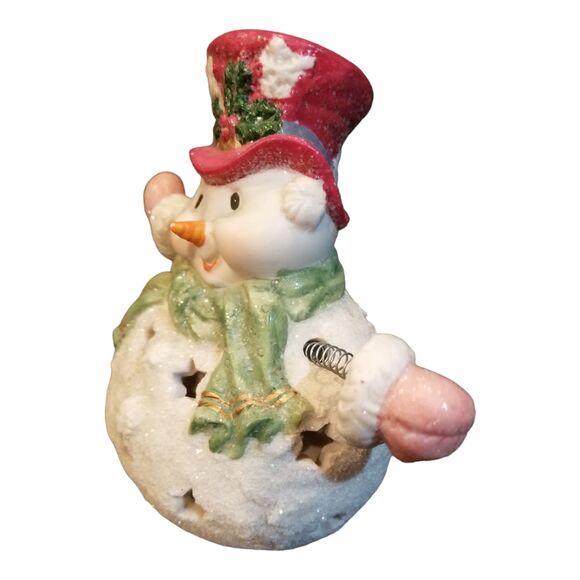 Vtg Mistletoe Moments Christmas Sugar Frosted Snowman Tealight Bobble Spring Arm - Picture 4 of 8